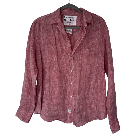Frank & Eileen classic linen button up red heathered top size M - Picture 2 of 5